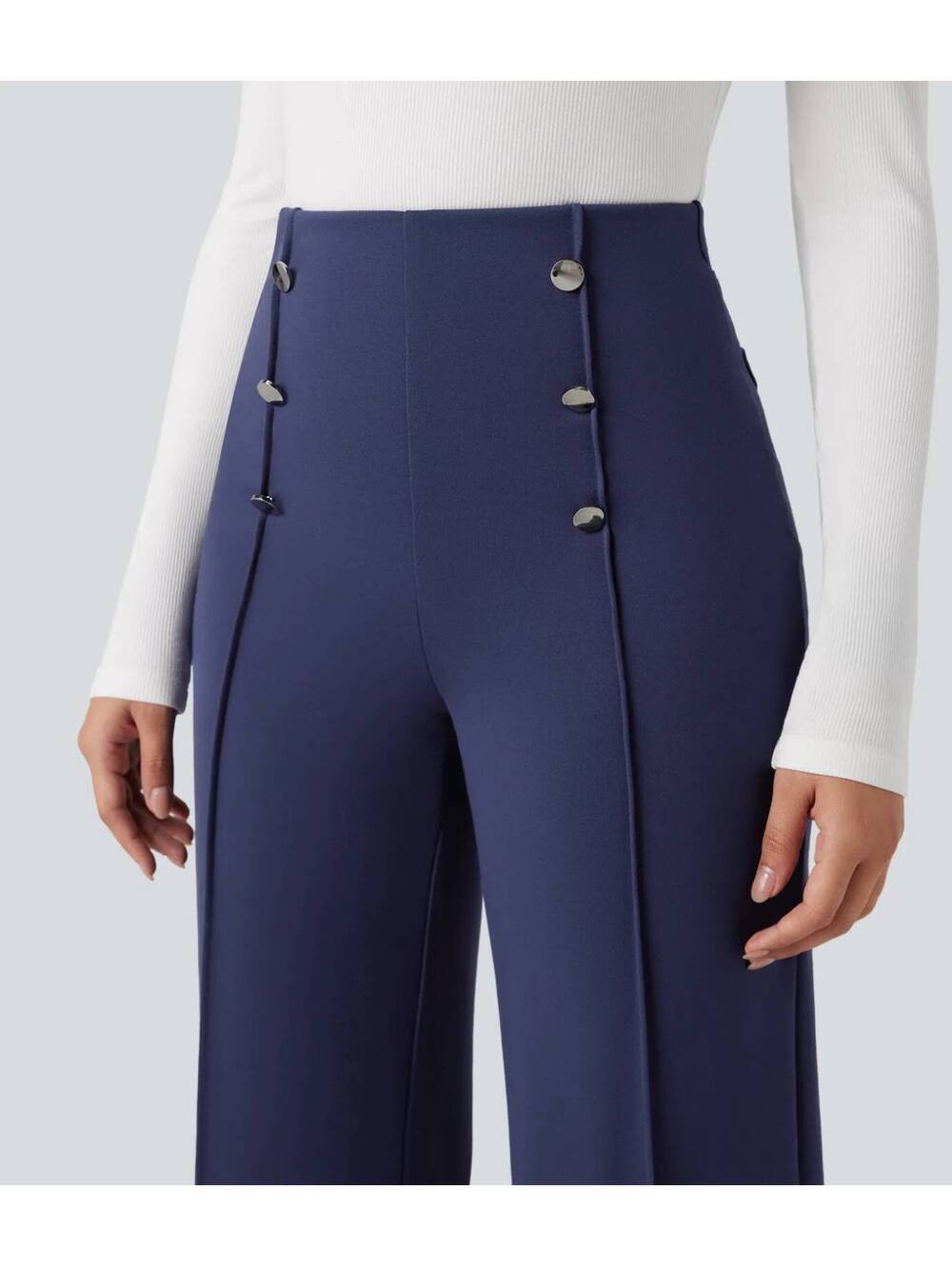 Halara Flex High Waisted Tummy Control Wide Leg Work Pants Blue Size Medium - Picture 7 of 9